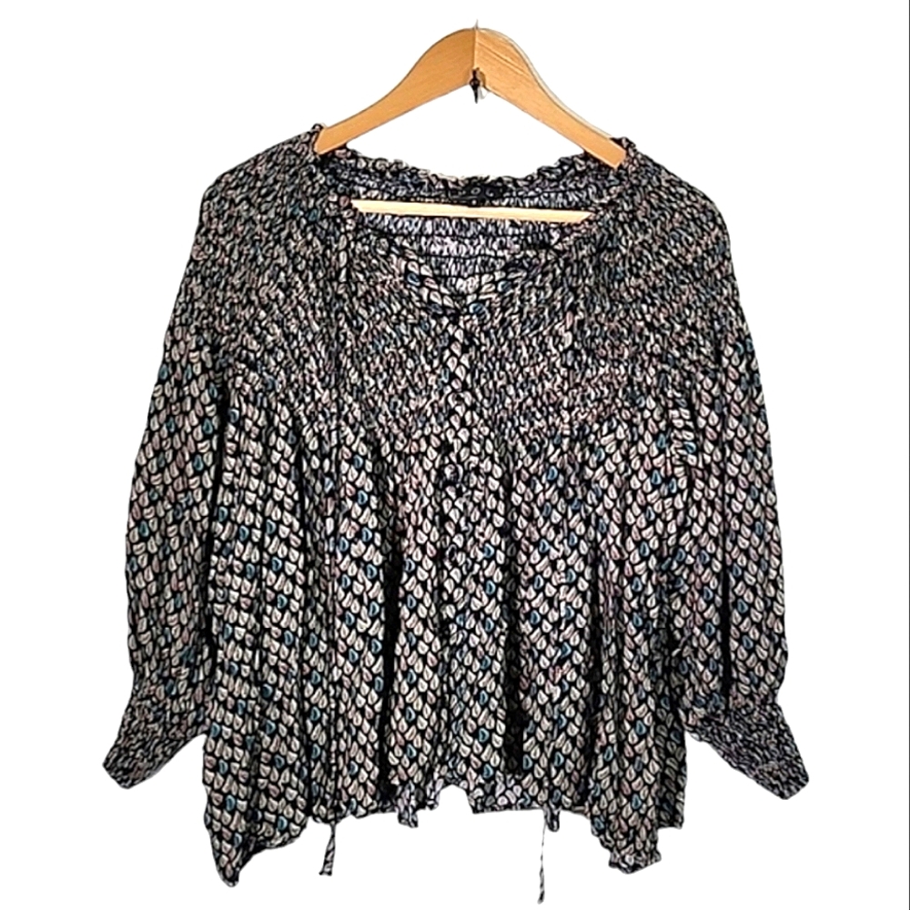 POL boho phesant feather print top size S